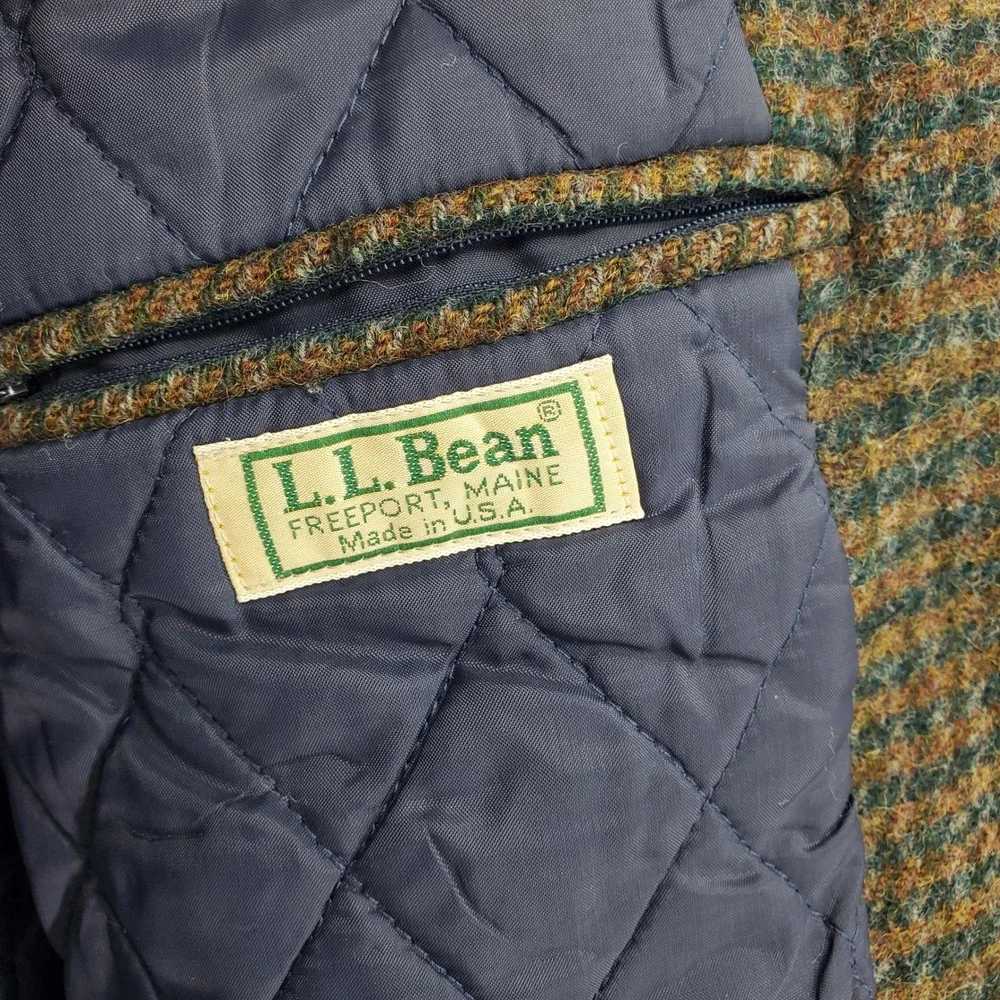 Vintage L.L. Bean Wool Blend‎ Thinsulate Old Money USA Green Plaid Blazer Jacket